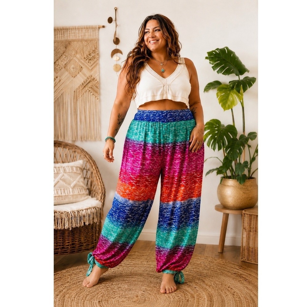 Ashley Stewart Rainbow Joggers Harem Pants Plus 22/24 Pockets Boho Beach Hippy